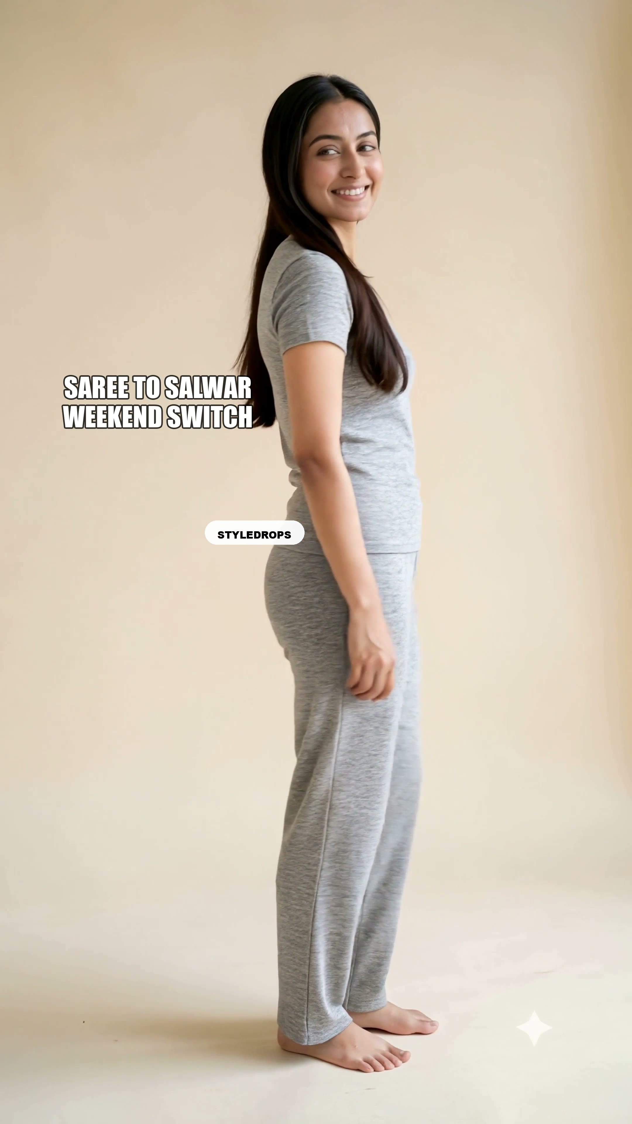 Saree to salwar — weekend switch, same girl. HOI blue embroidered under $180.