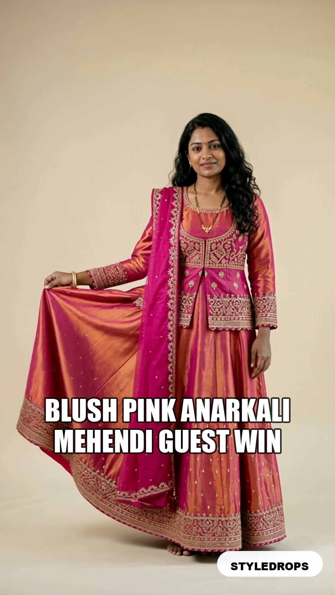Blush pink anarkali — mehendi-guest pick, drapes like couture