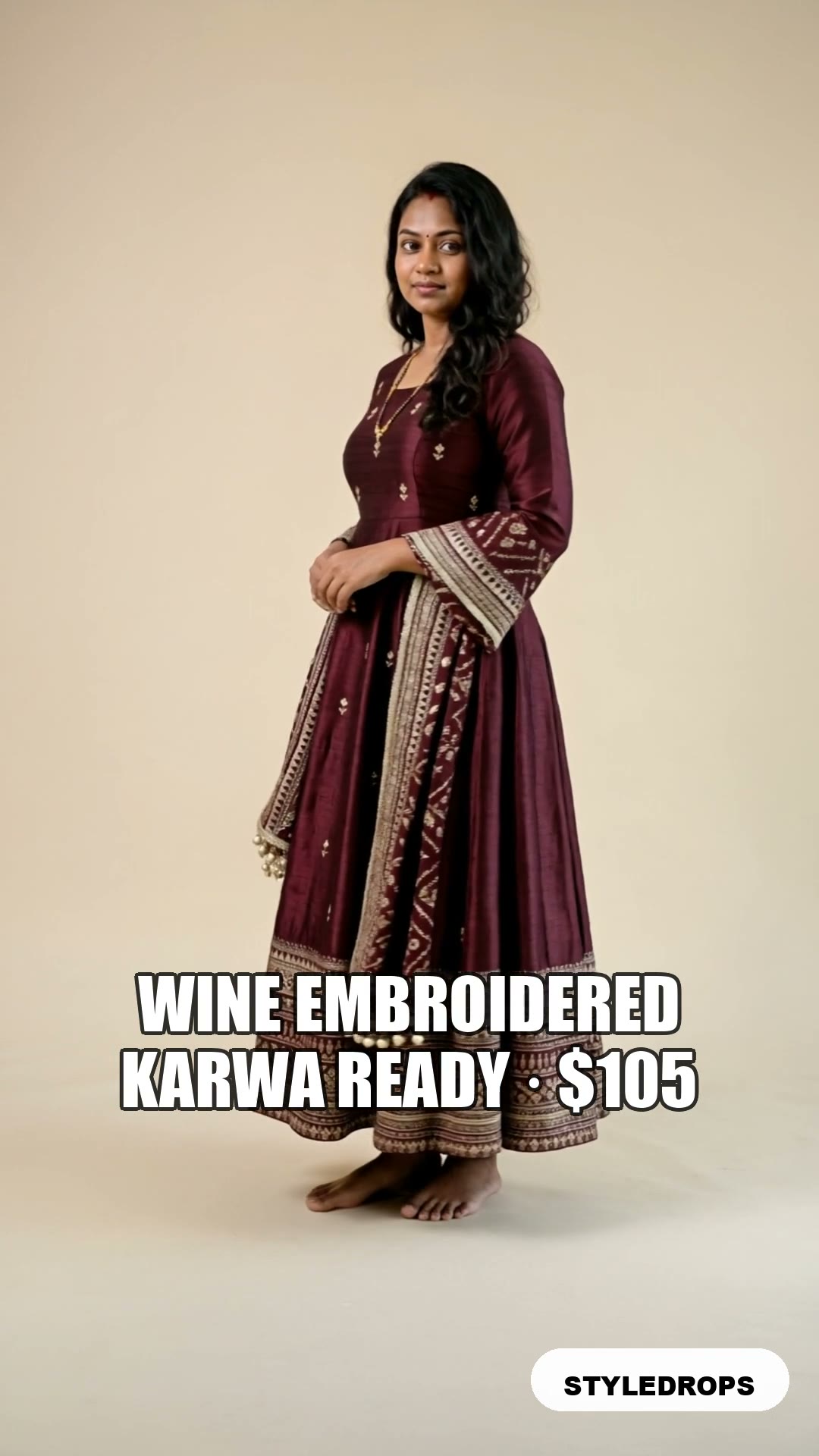 Wine embroidered anarkali — Karwa afternoon, festive night, one outfit