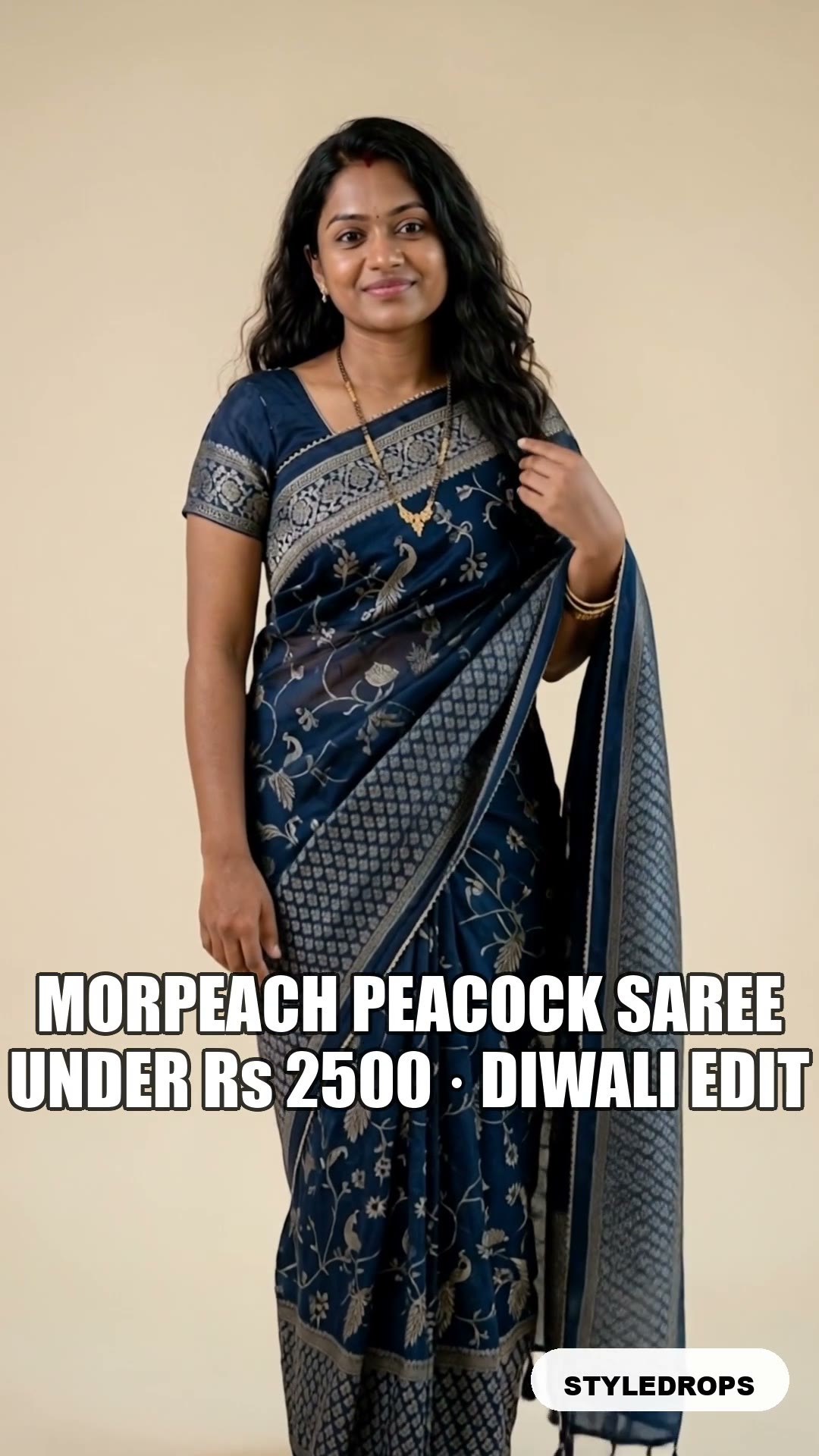 Morpeach peacock saree under $150 — Diwali silk under $180