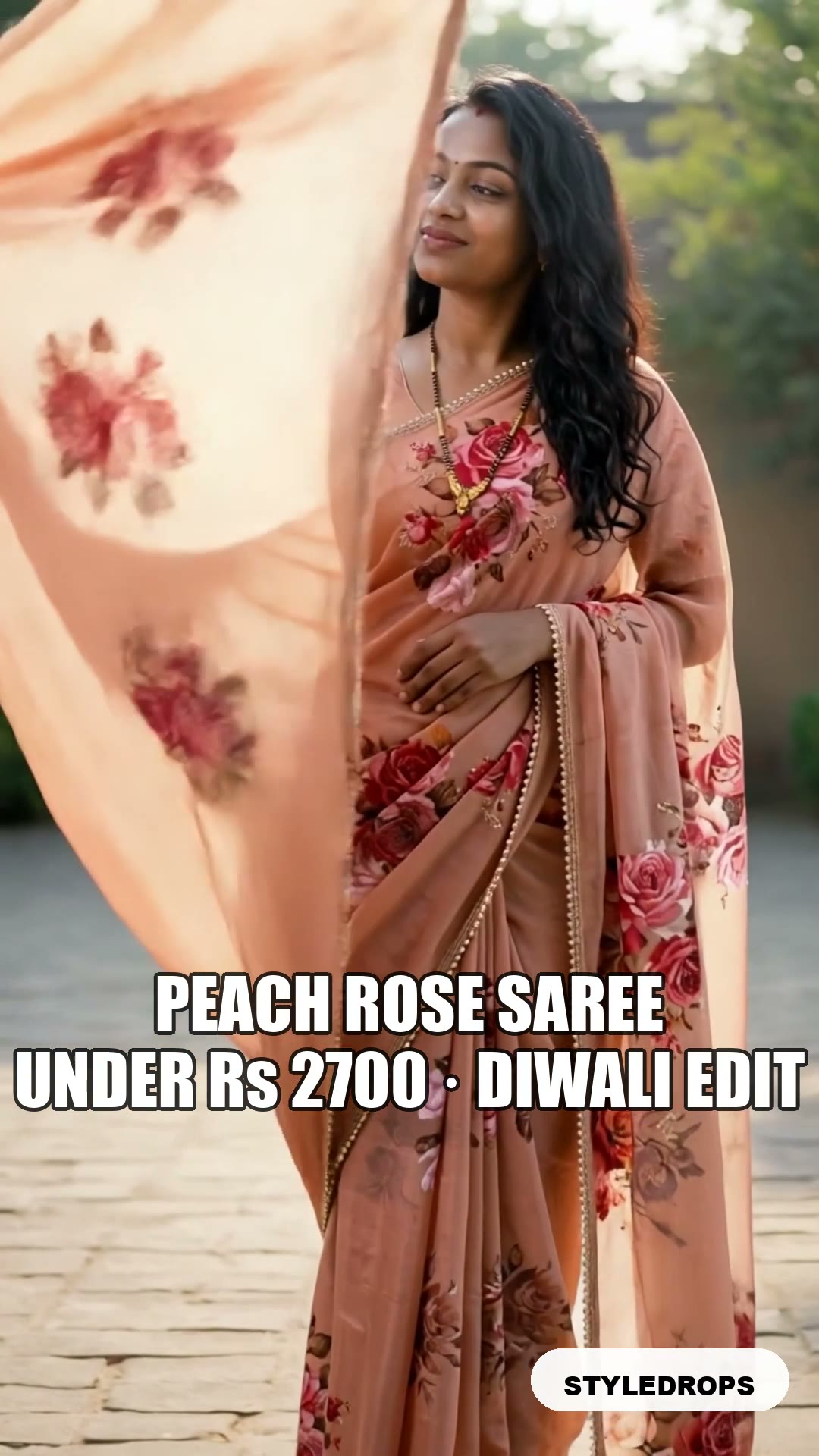 Peach rose saree under $150 — Diwali edit is up