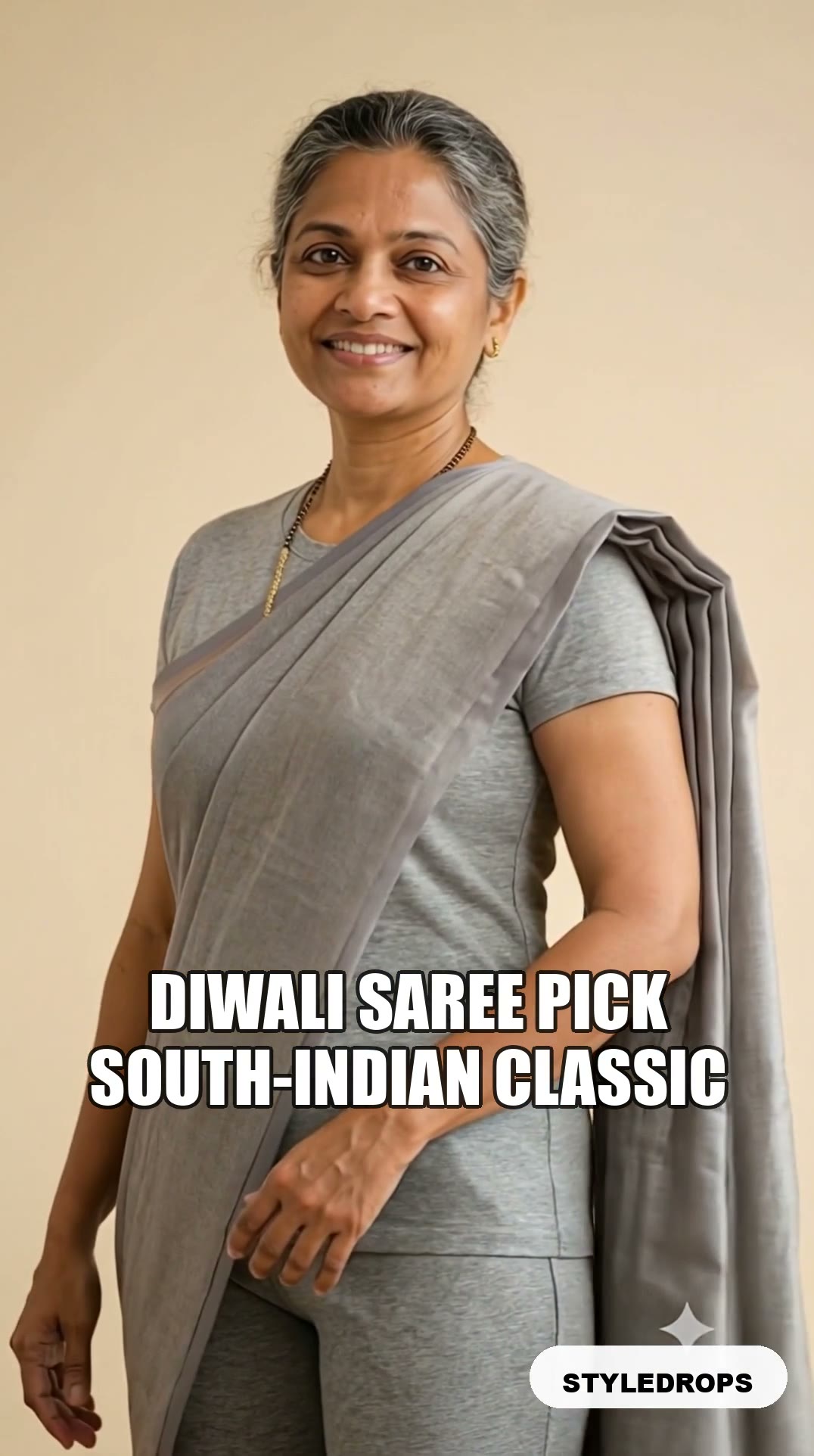 South-Indian Diwali saree — classic drape, quiet elegance, under $200