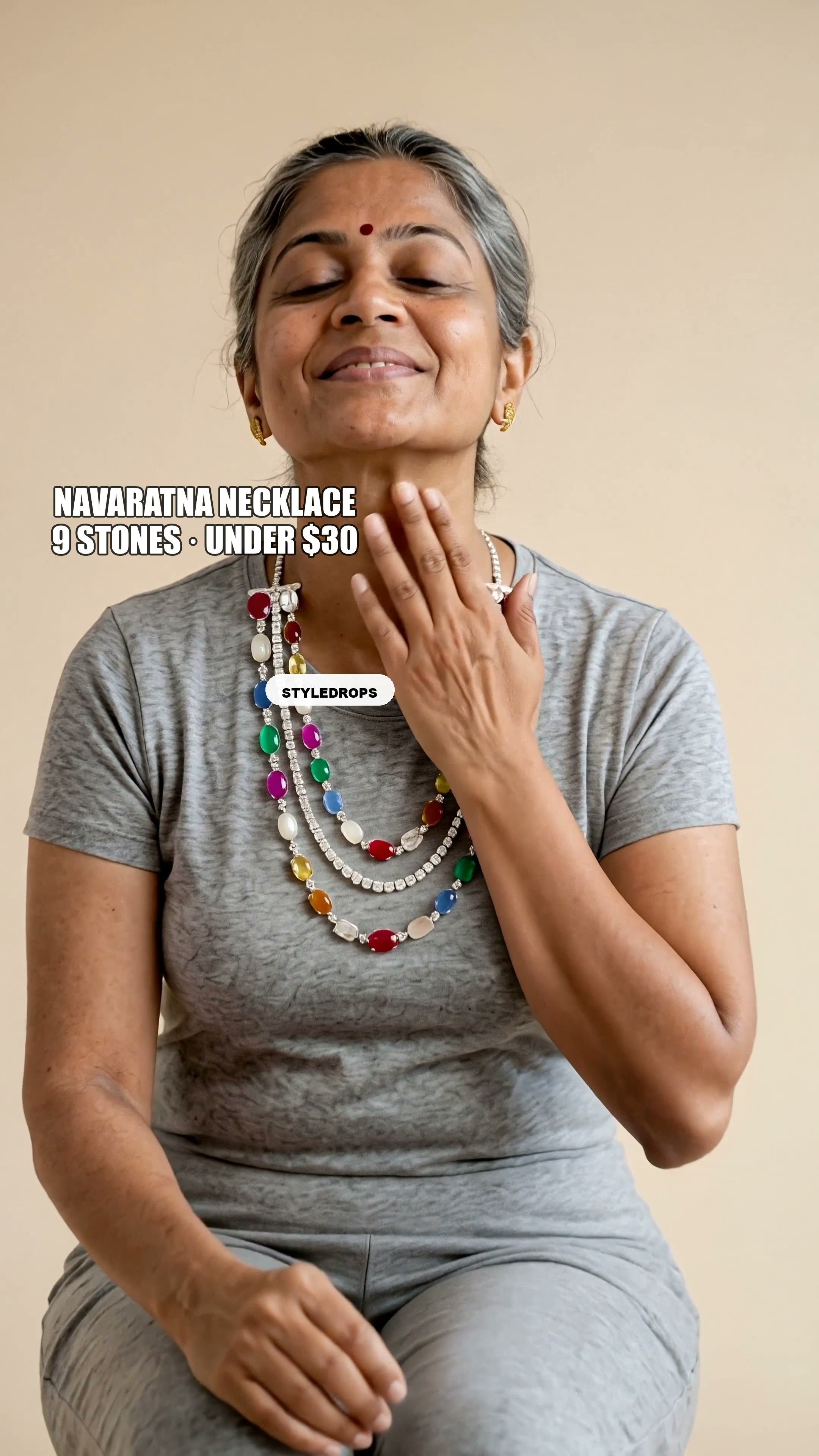 Navaratna necklace — 9 stones, one piece, under $130 · Paksha statement