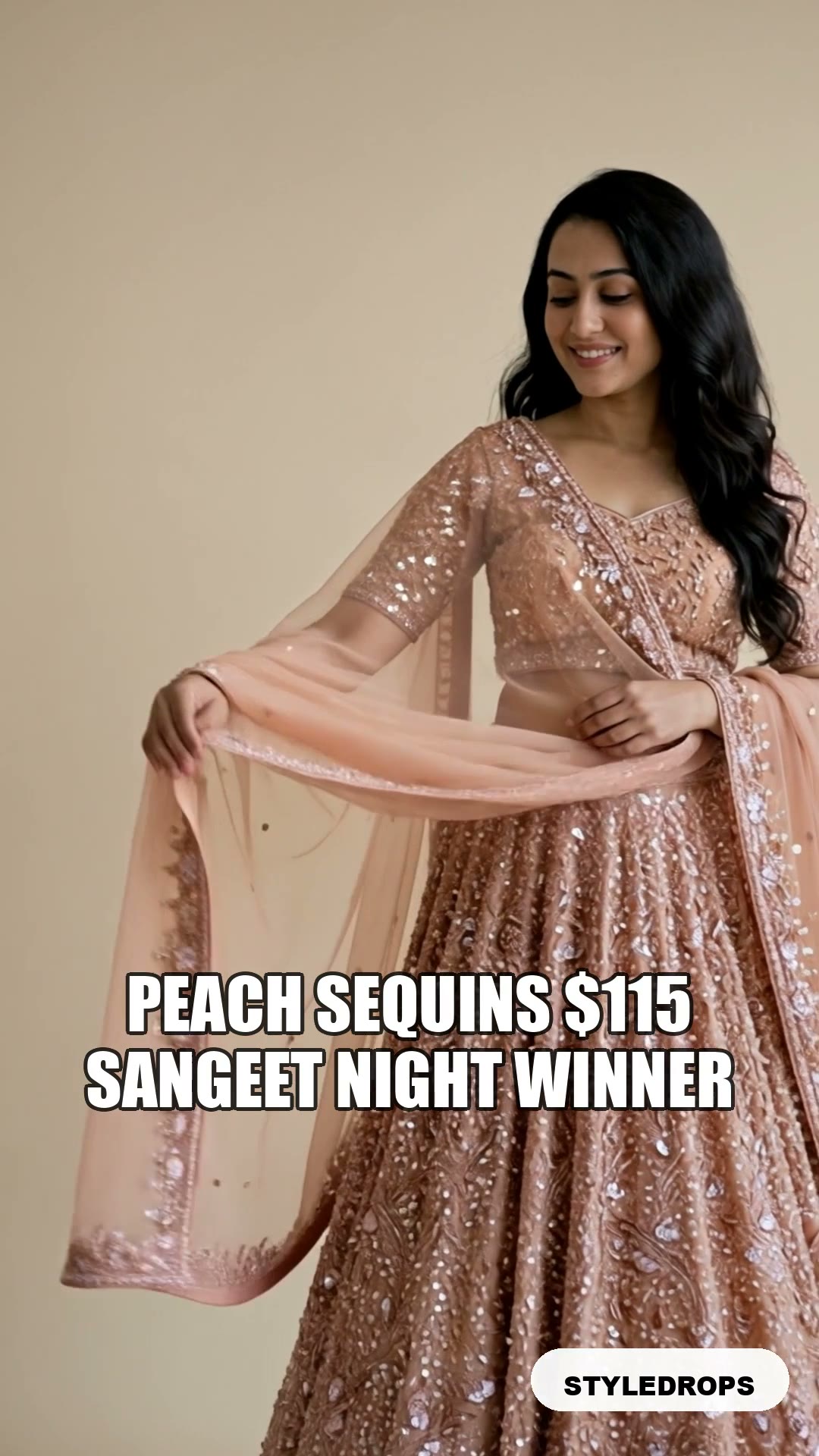 Peach sequins under $250 — sangeet-night winner without the couture invoice