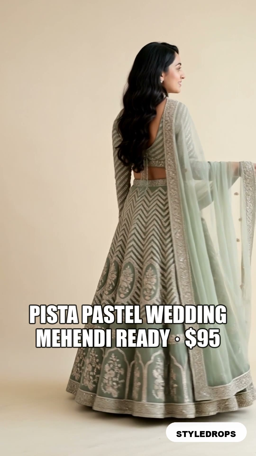 Pista pastel lehenga — mehendi ready, under $220